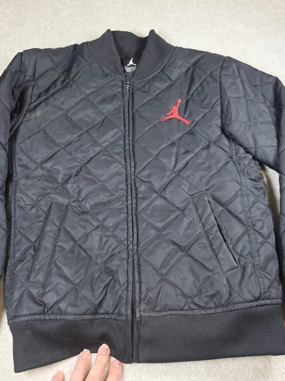 Jordan Quilted Varsity Jacket - Black with Red Accents